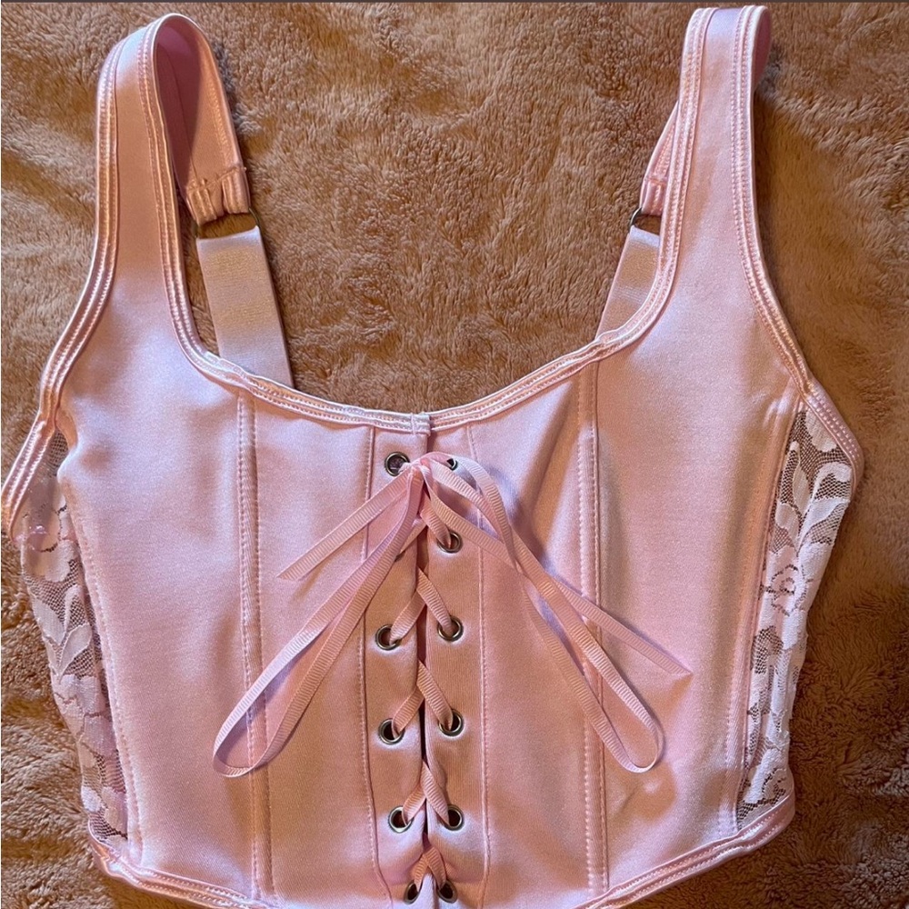 Pink Lace-Up Corset Top